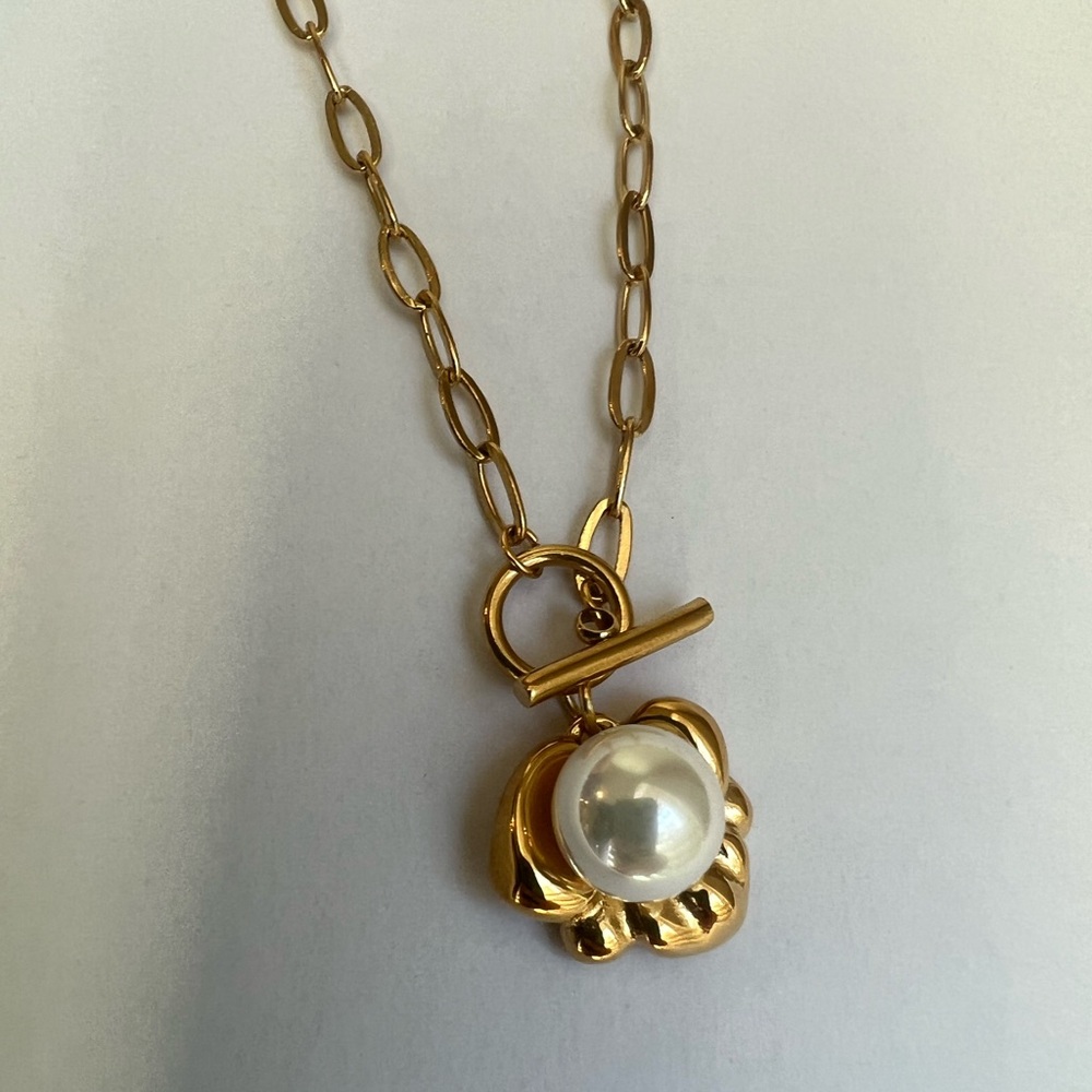 Flower & Faux Pearl Link Necklace